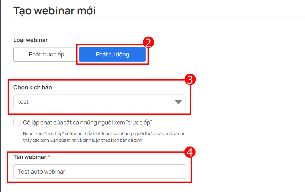 Thiết lập webinar tự động