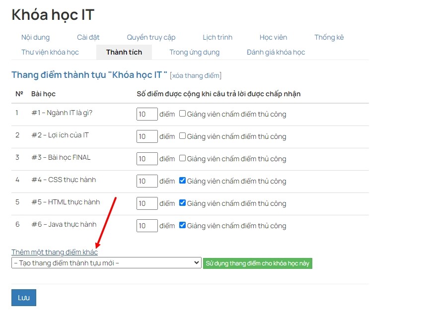 Thêm một thang điểm nữa vào khóa học
